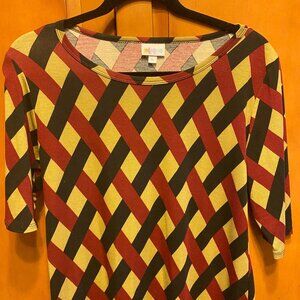 LuLaRoe Julia Geometric Print Dress Women's Large Red Black Beige